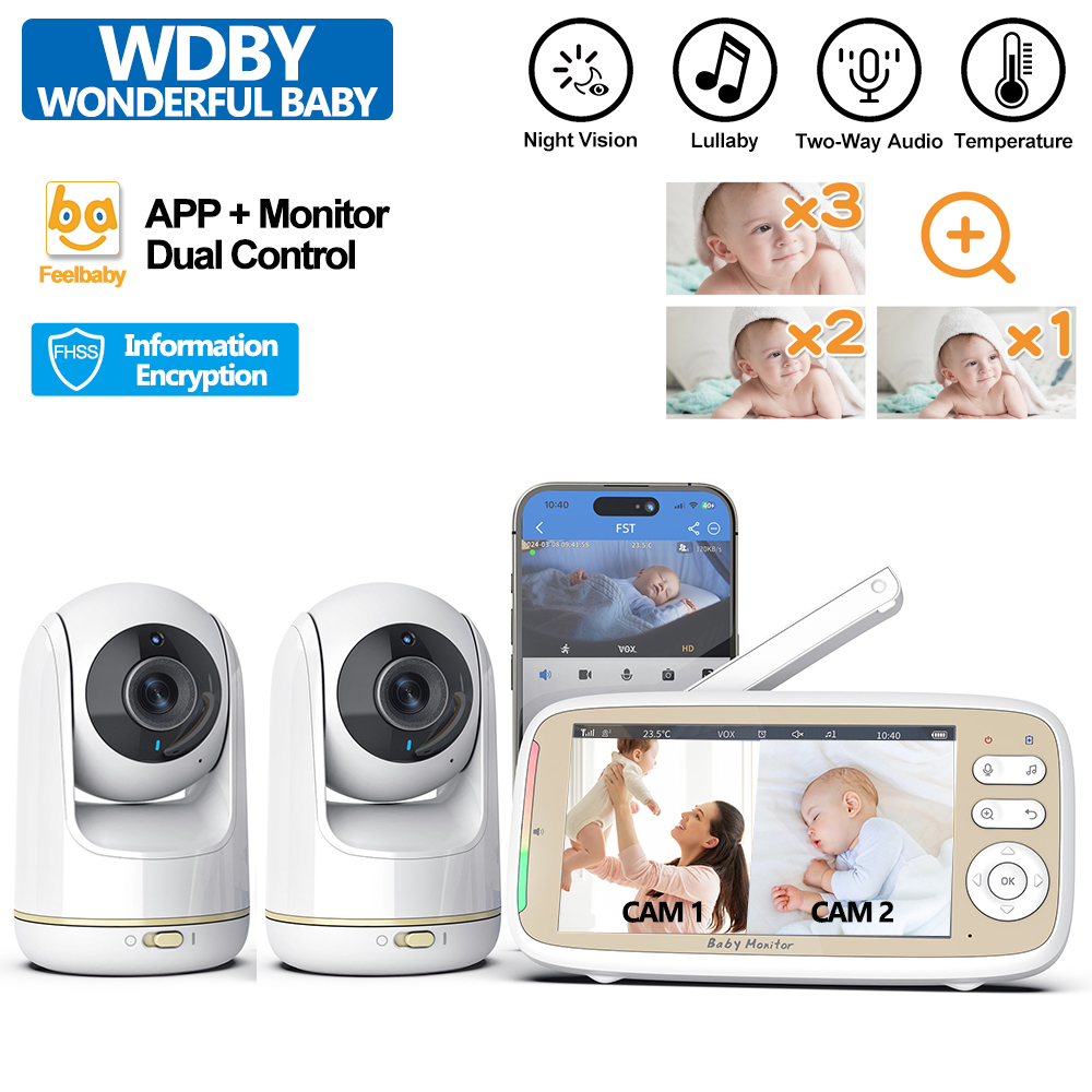 Audio Music For Video - 2pcs ズームレンズのカメラ、対面音声、HD 720P の電話およびモニターのためのスマートな二重制御、温度の監視が付いている VB803 プロ赤ん坊のモニター
