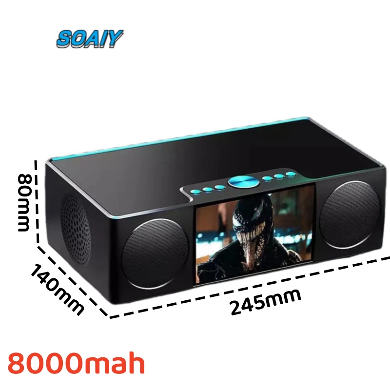 Audio Visualizer Music Player - S99ポータブルビデオプレーヤー,Bluetooth,hifi,ワイヤレスステレオ,オーディオ,サブウーファー,ホームシアタースクリーン,8000mAh
