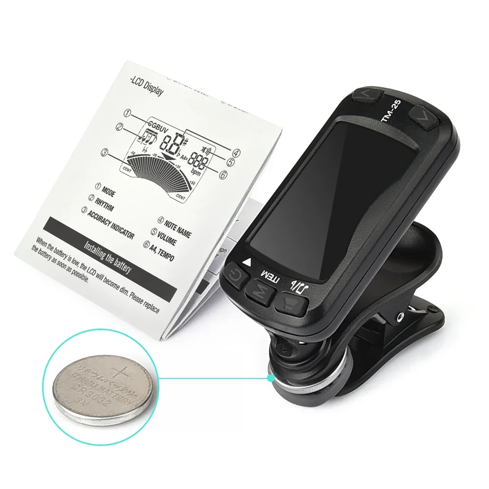 Guitar Tuner Clip - 旅行用コンパクト 3-In-1 チューナー - カラビナ フック付き自動電源オフ
