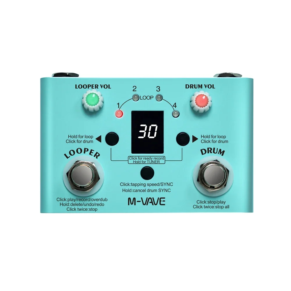 Looper Pedal Guitar - M-vaveロストテンポギターエフェクトペダル、ドラムマシンとルーパー、内蔵30ドラム、11分の録音時間、高精度チューナー