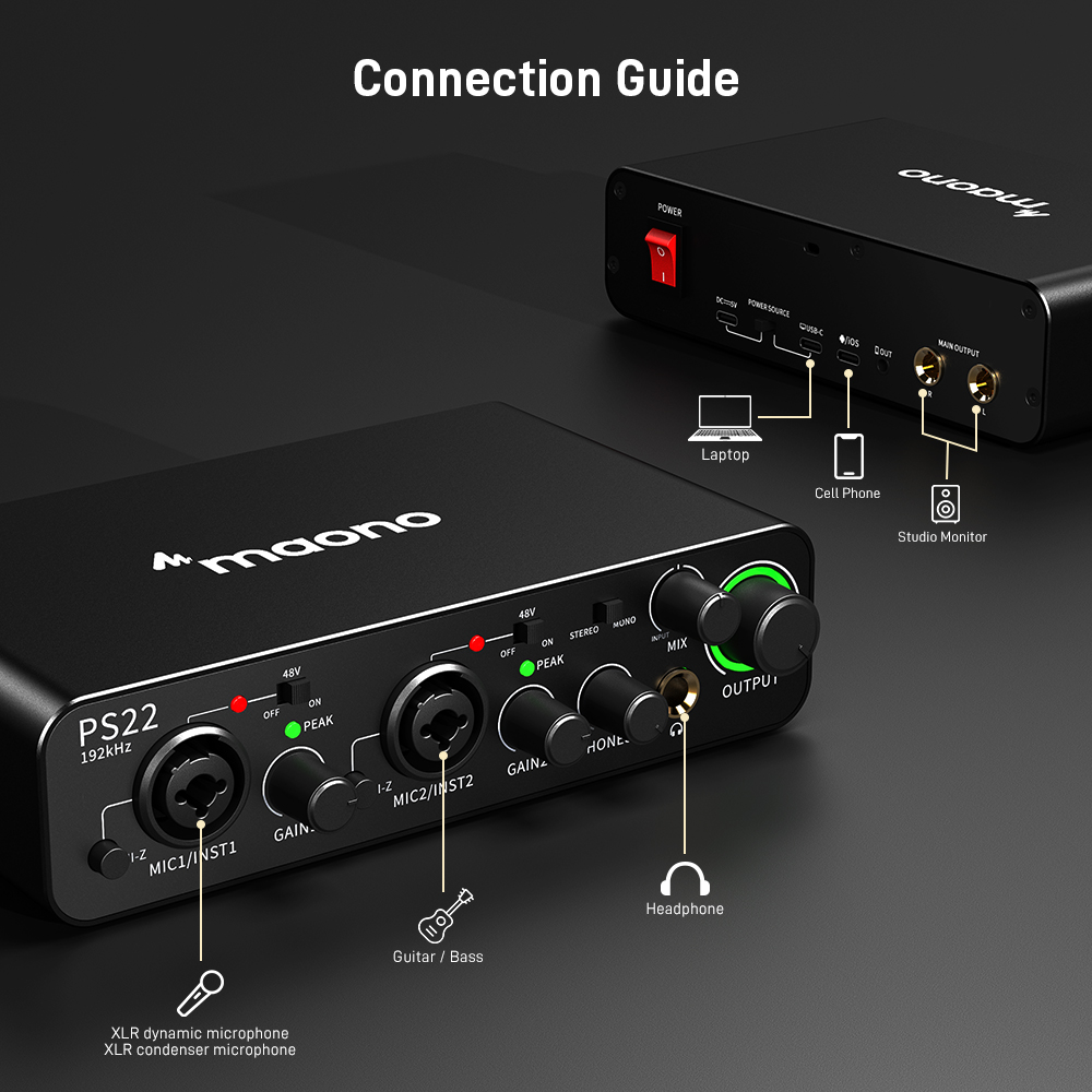 MAONO PS22 プロフェッショナルオーディオインターフ - Audio Music Production のレビューと価格