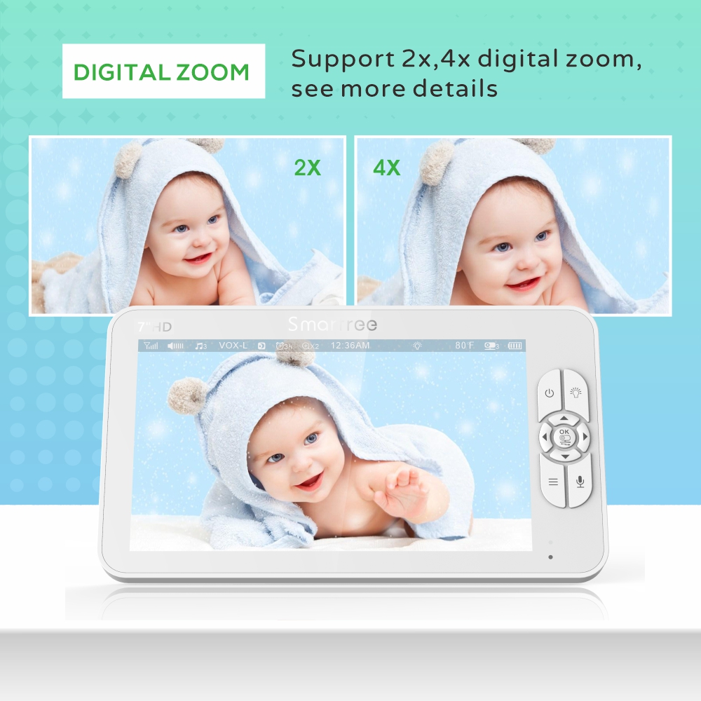 7.0インチHDビデオベビーモニター（カメラ2台付属）、4倍 - Audio Music For Video のレビューと価格
