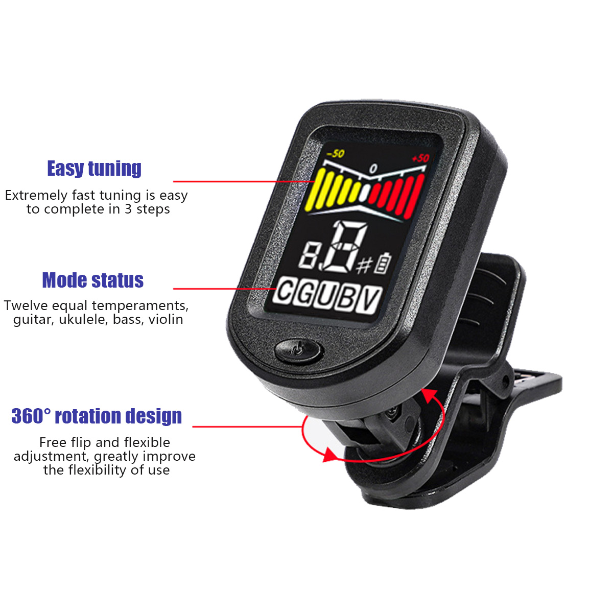 クリップオンギターチューナー（レギュラー/カラースクリーン3 - Guitar Tuner Clip のレビューと価格